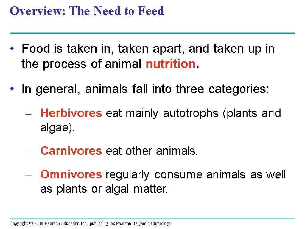 Overview: The Need to Feed Food is taken in, taken apart, and taken up